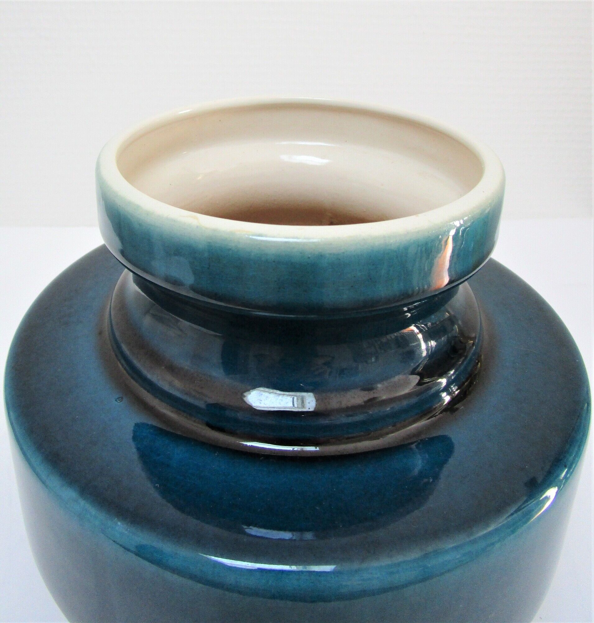 Vase céramique craquelée bleu canard 1970