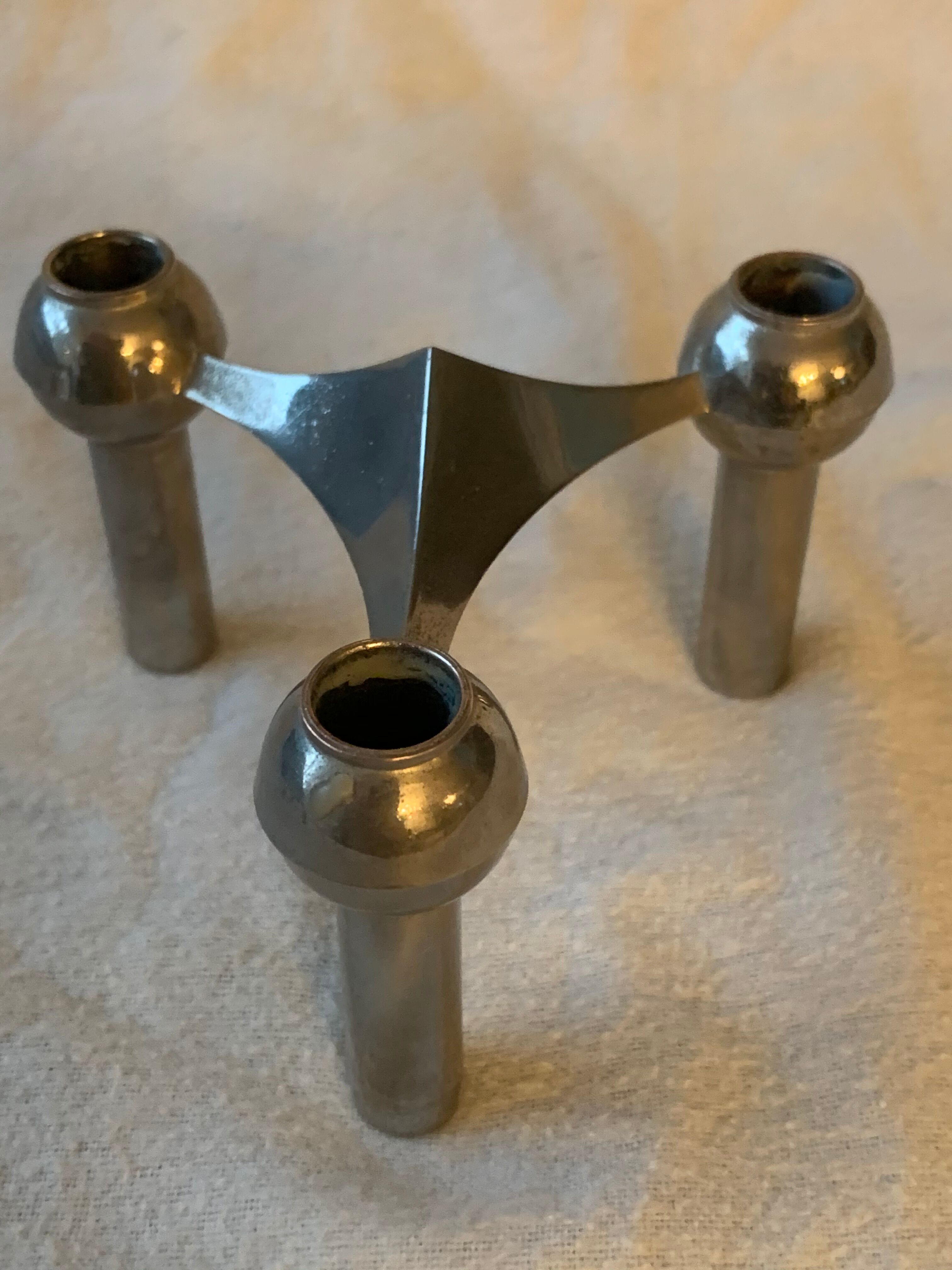 3 chrome metal candlesticks designed Nagel 1970