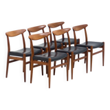 C.M. Madsen set of six 'W2' teak and leather dining chairs by Hans J. Wegner