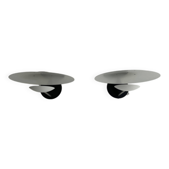 Pair of vintage wall lights, white metal and chrome, Denmark 1980s