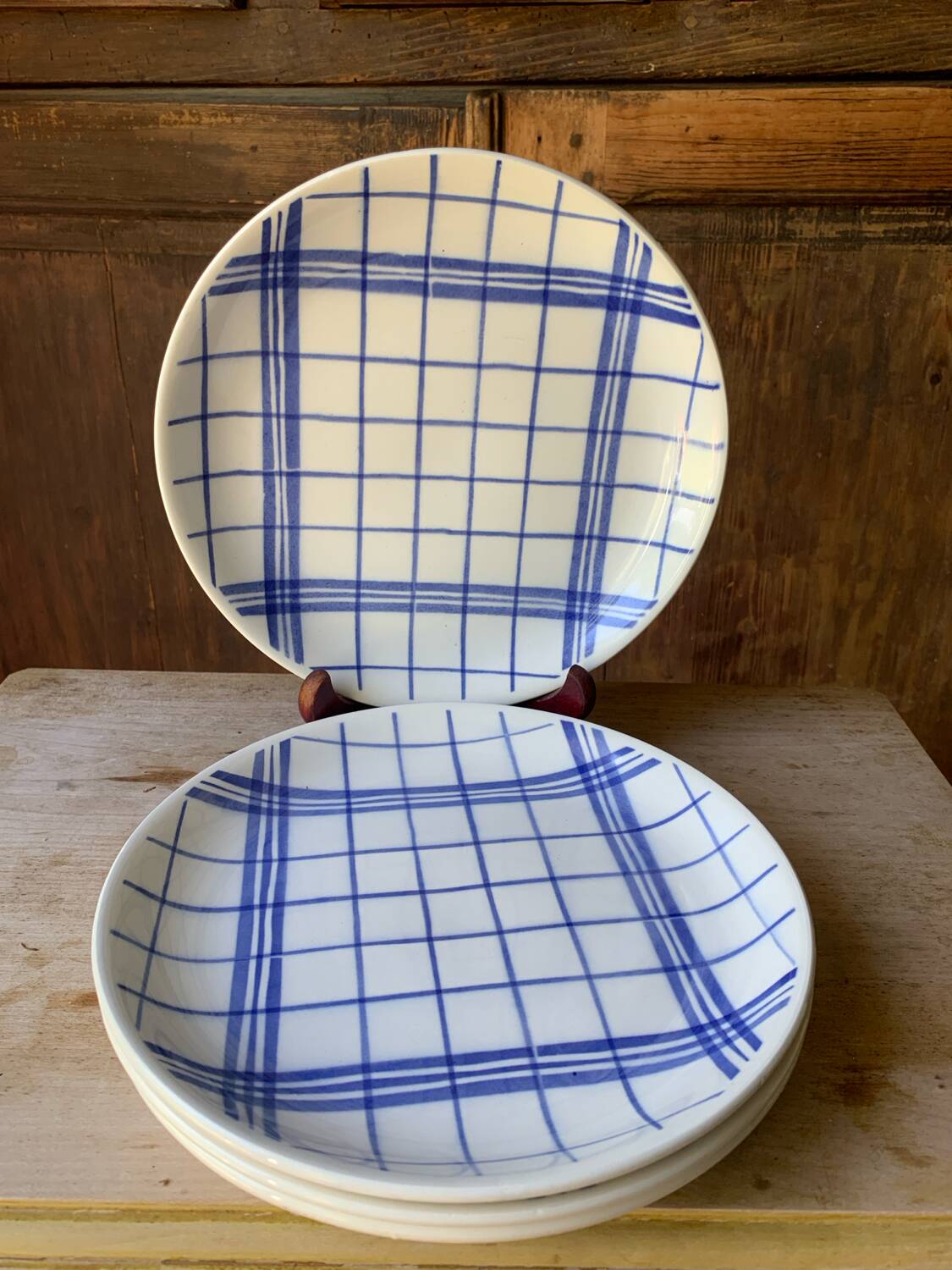 Quatre assiettes plates torchon bleu Moulin des Loups Orchies