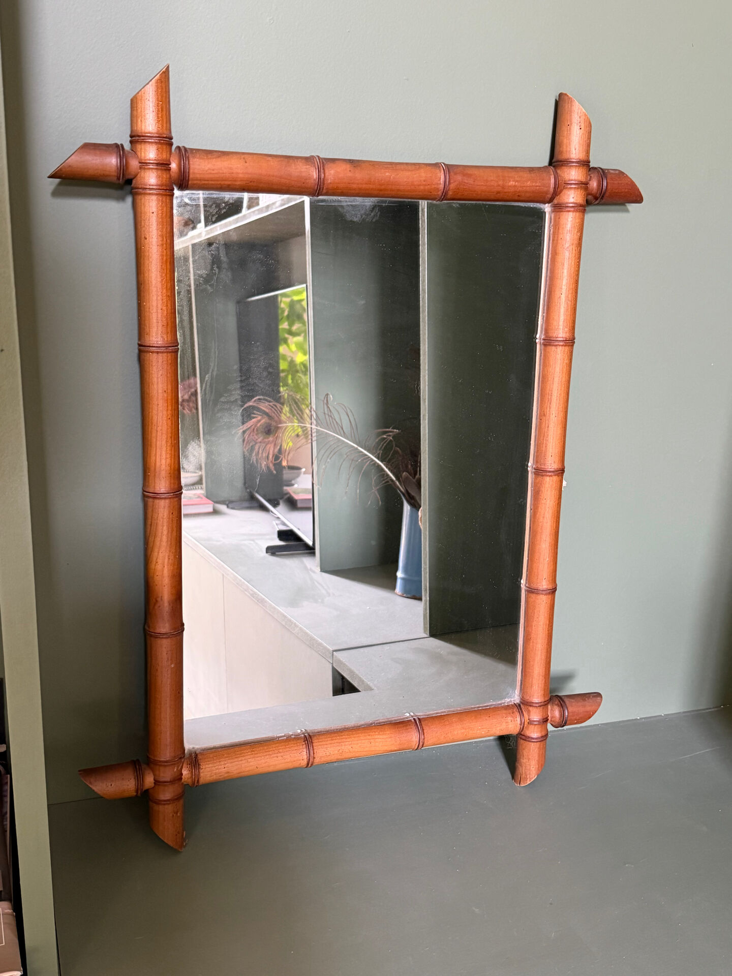 Large vintage bamboo mirror