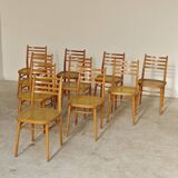 Set of 10 Bystrice tone wooden and caned chairs from the 1960s.