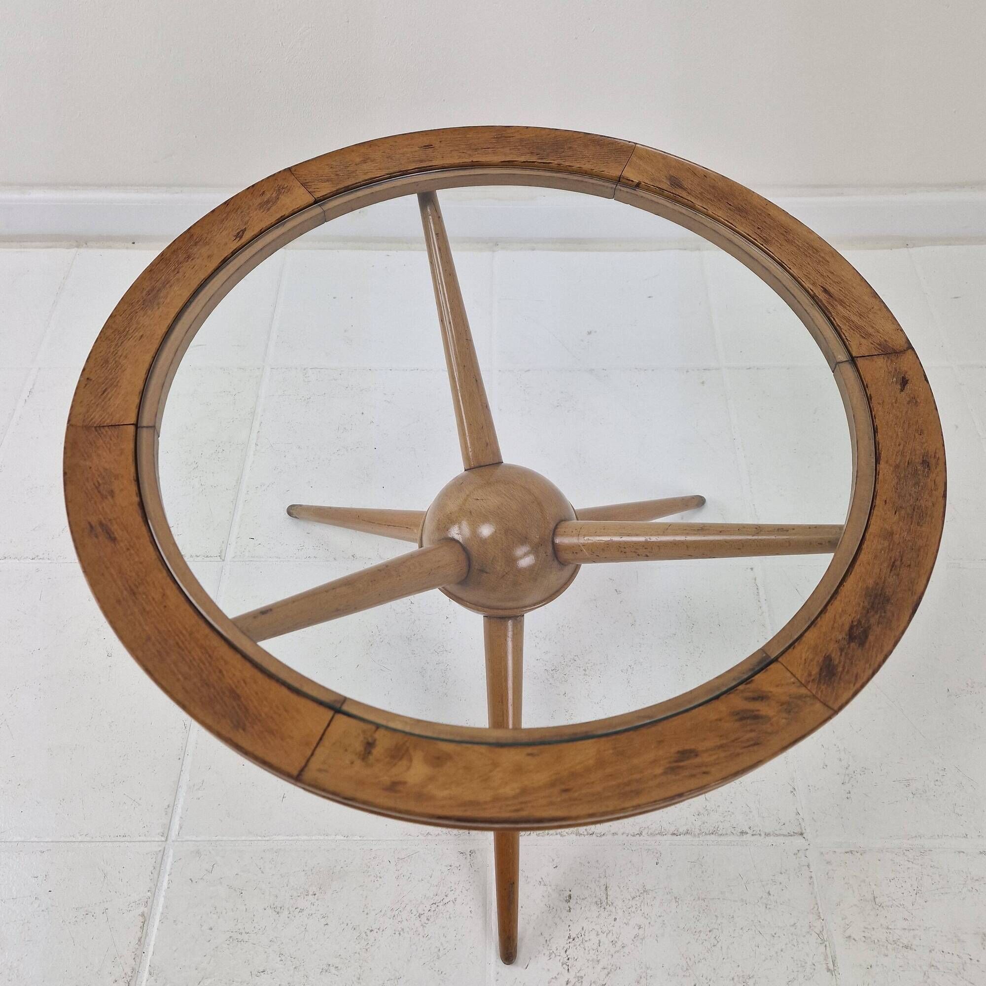 Tripod Table in Wood and Glass Attributed to Cesare Lacca, Italy, 1950s