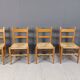 Mid-century oak and wicker dining chairs, set of 4 - 1970s