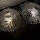 Large pair of round wall sconces ceiling lights in transparent glass.