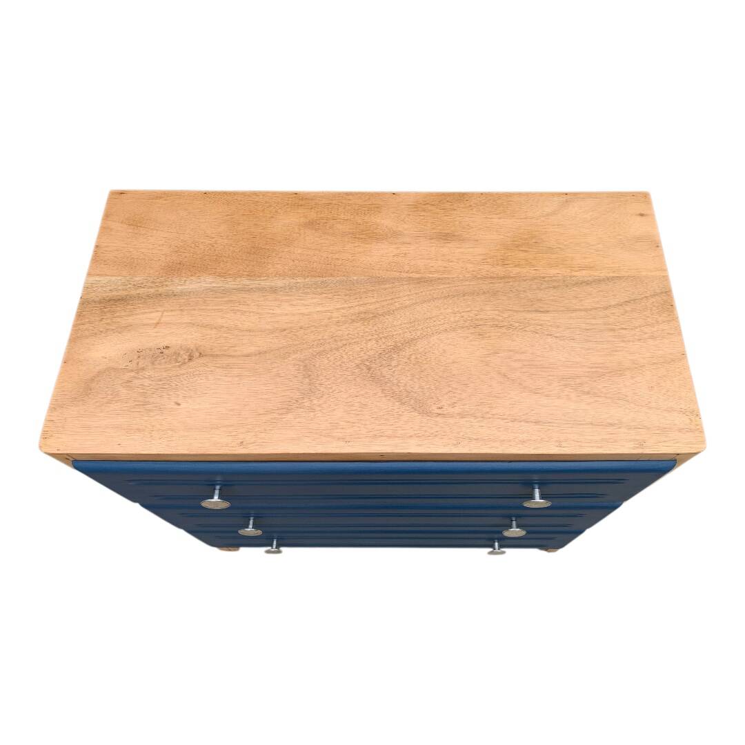 Art Deco chest of drawers in raw wood and blue, 1940