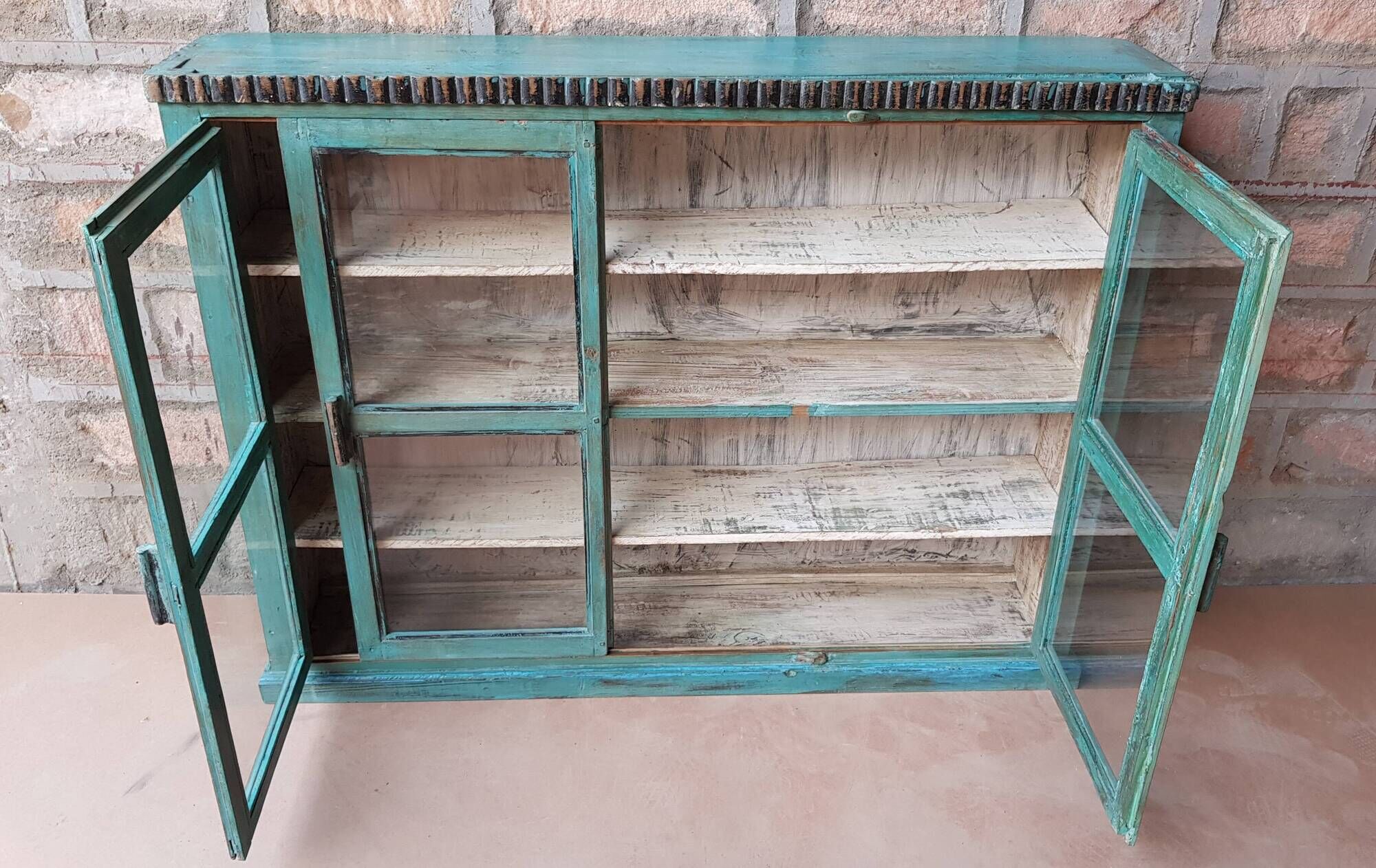 Burmese teak showcase with original blue patina