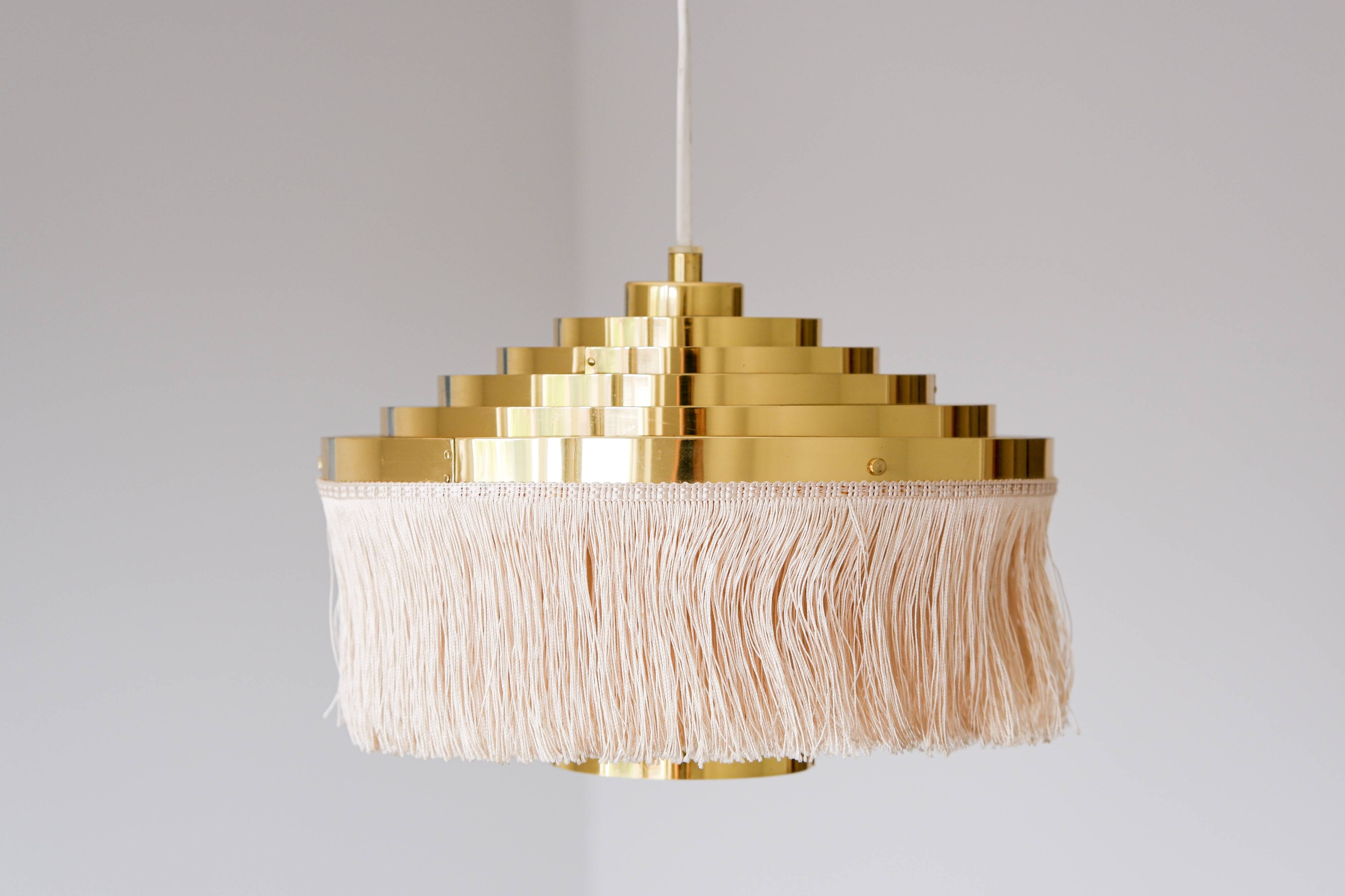 Hans Agne Jakobsson silk and brass fringe pendant circa 1960.