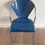 Set of 4 chairs chrome-based perforated metal blue color, around 1980