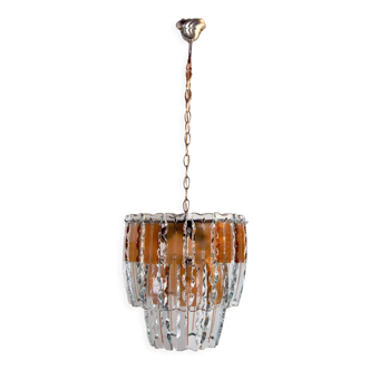 Lustre Zero Quattro en verre taillé marron de Murano Italie 1970