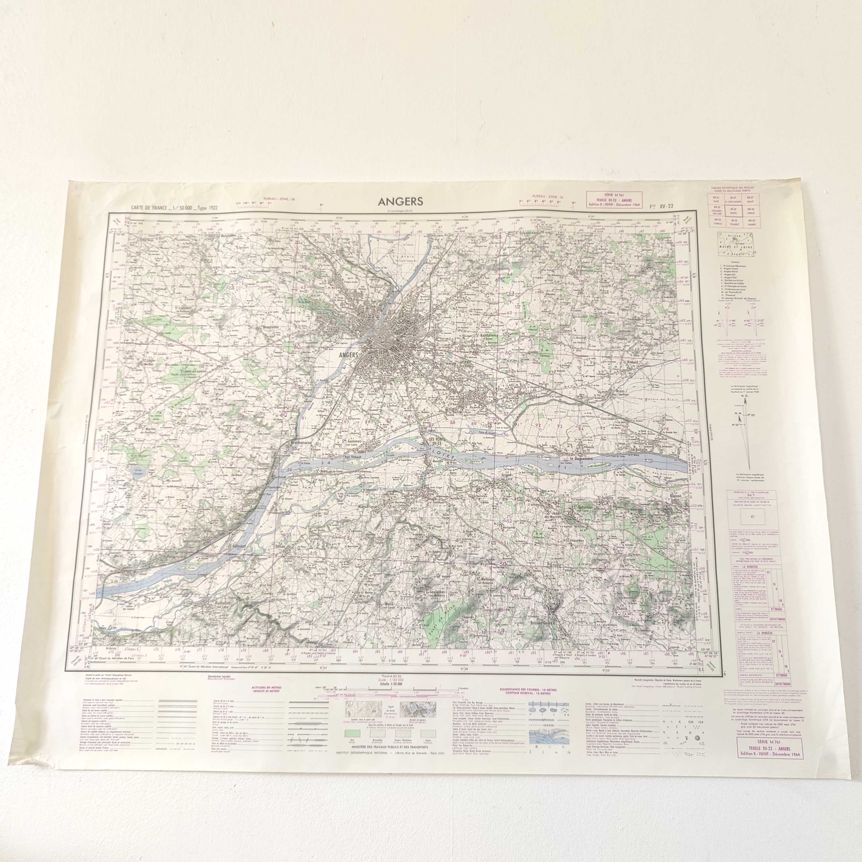 Carte vintage Angers 73x55cm
