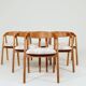 Oak dining chairs set of two, natural wood, jacquard fabric
