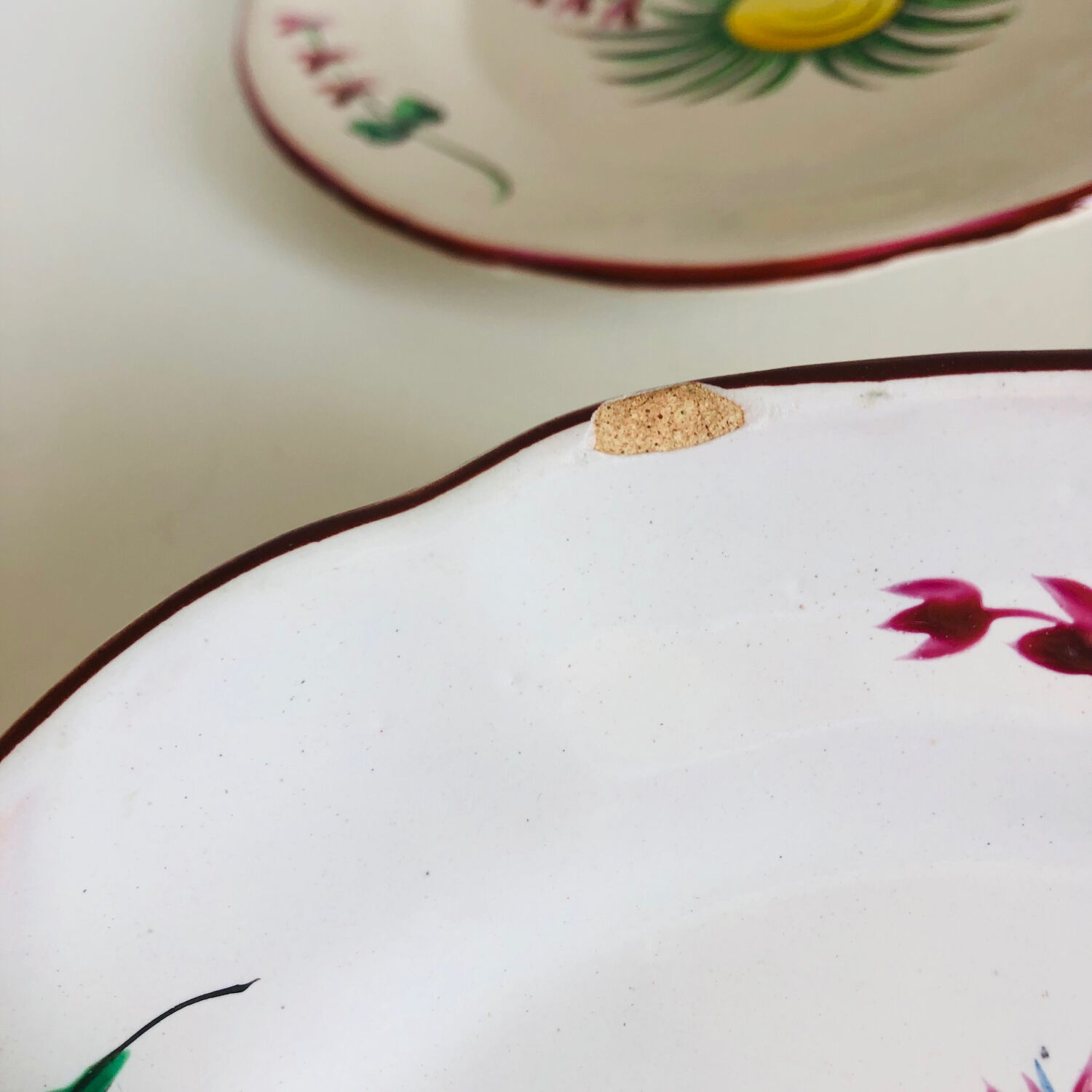 Pair of plates Les Islettes with bouquet and peacock