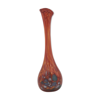 Orange Murano soliflore vase and colorful blown glass patterns - 20th century