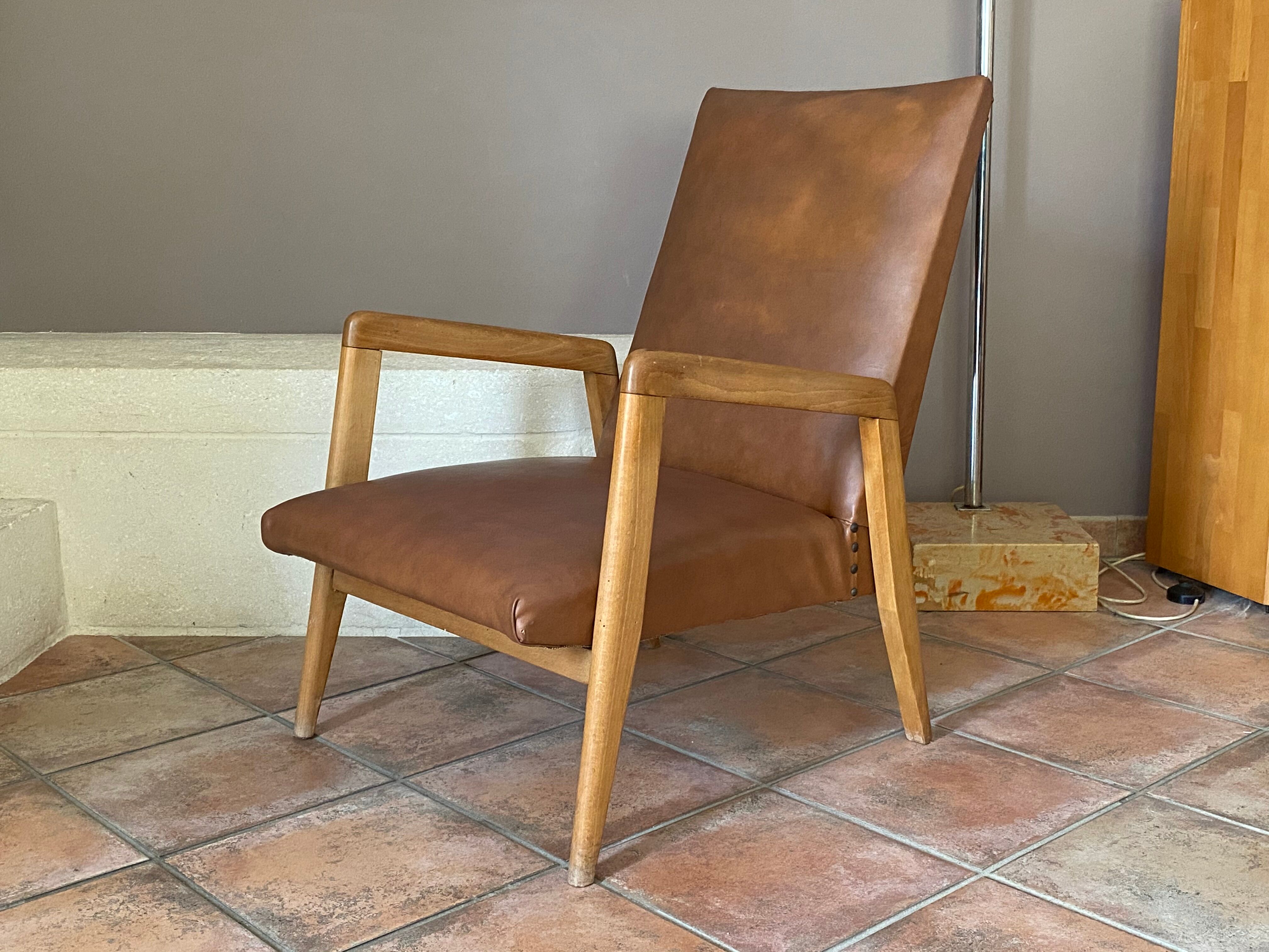 Paire de fauteuils scandinave pieds compas 1950/60