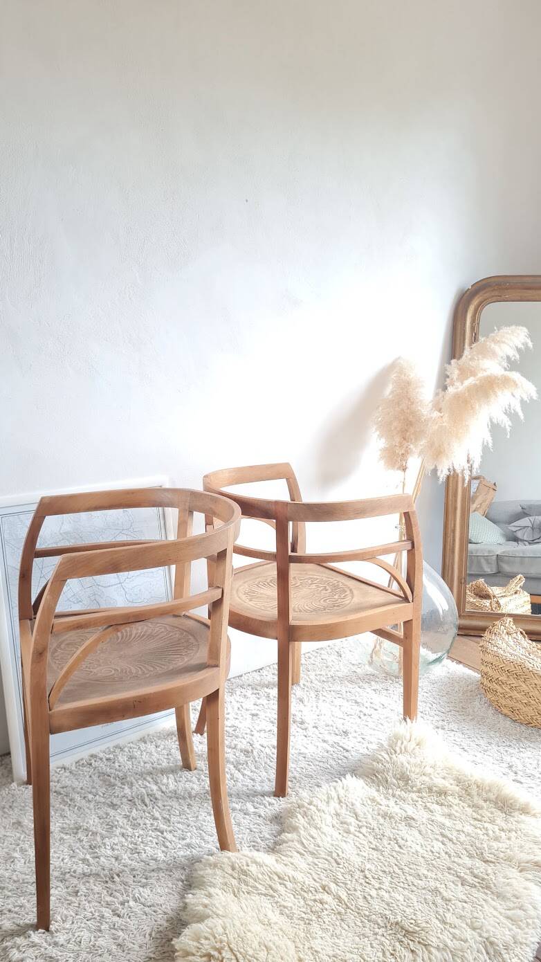 Pair of chairs in the style of antique armchairs circa 1940 - engraved seat.