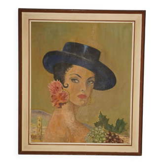 Danseuse de flamenco espagnole moderne du milieu du siècle en acrylique vers 1950