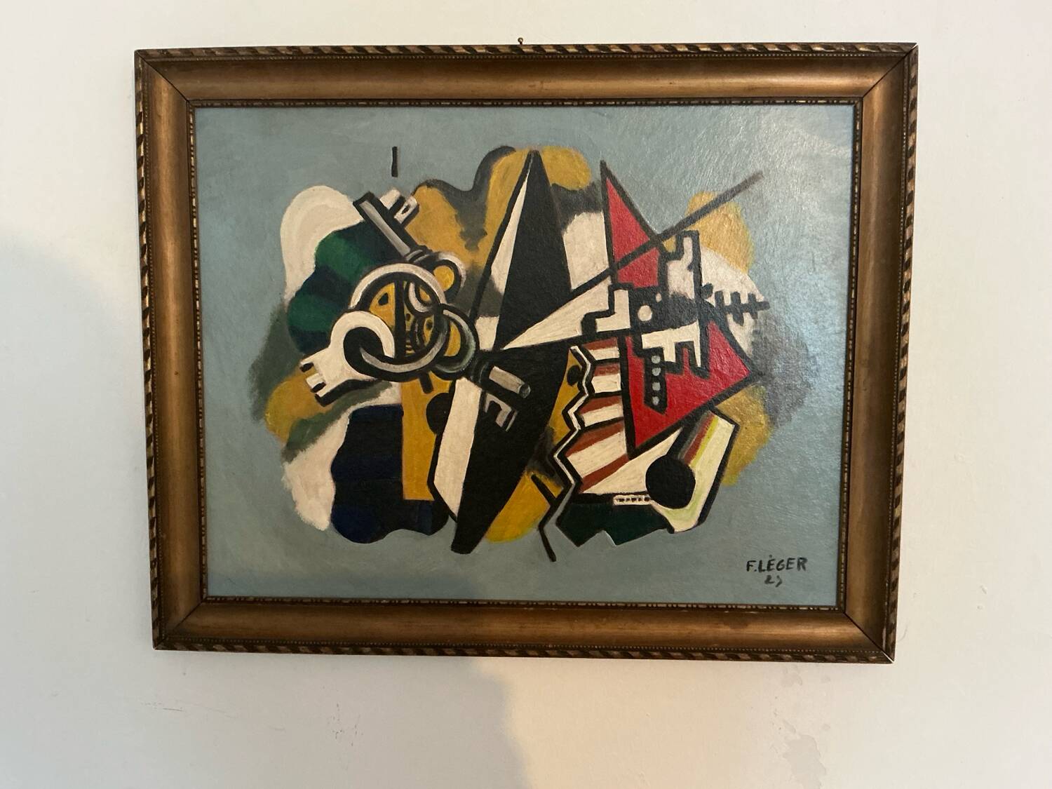 Peinture géométrique abstraite – Signée – Huile sur panneau avec cadre vintage