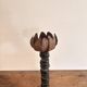 Lotus Pearl Candle Holder Vintage Brutalist Ethnic Metal
