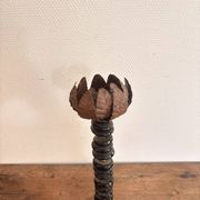 Lotus Pearl Candle Holder Vintage Brutalist Ethnic Metal