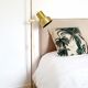 Golden Scandinavian floor lamp, 70s