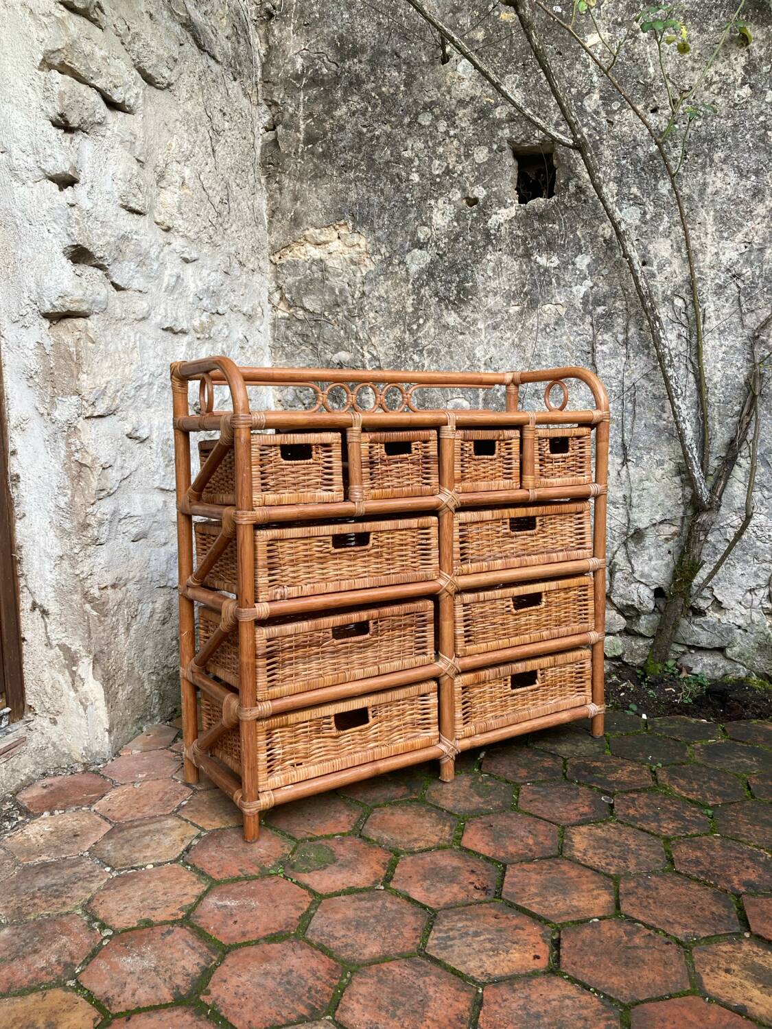 Vintage rattan chest of drawers