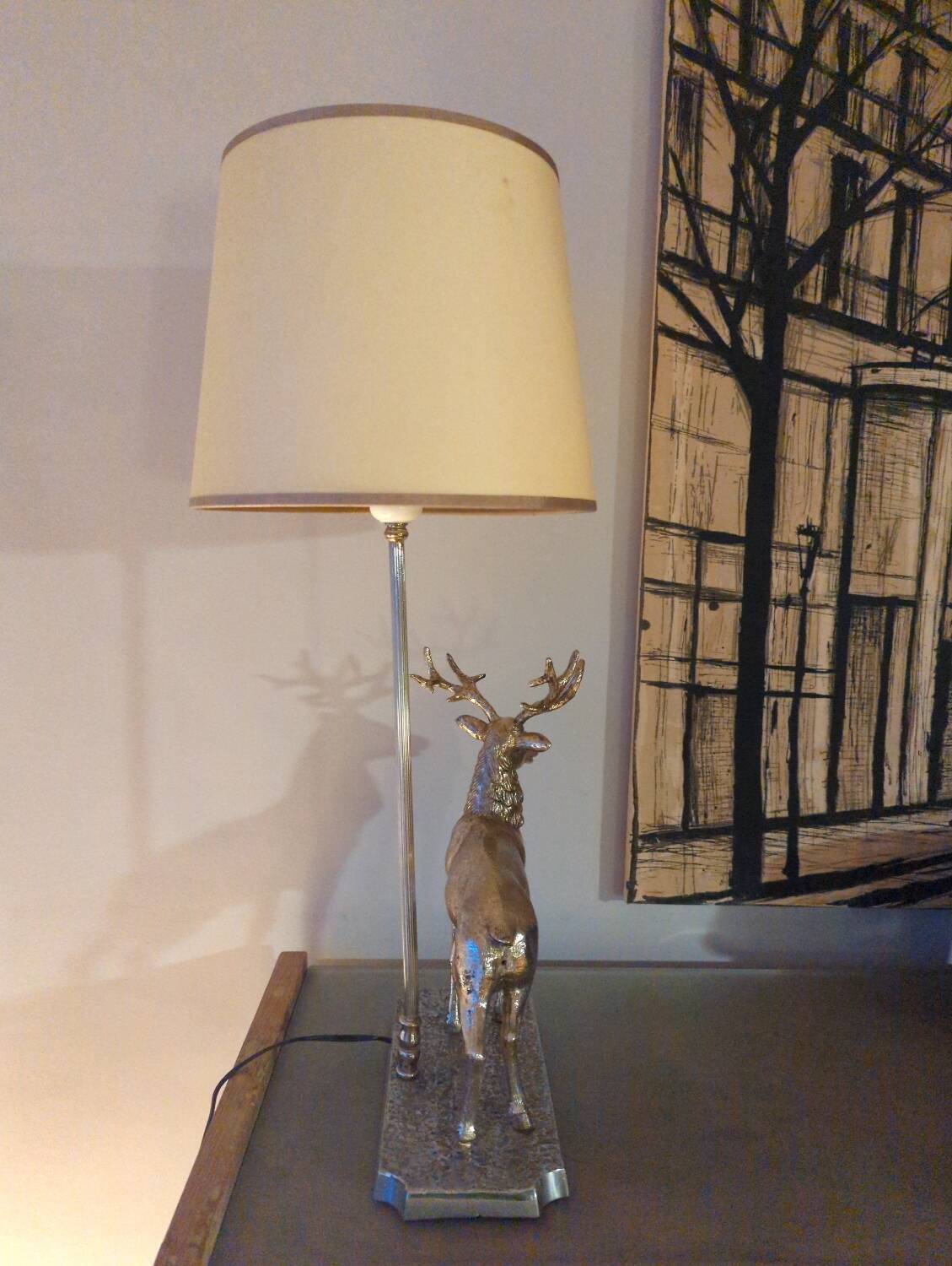 Vintage silvered bronze deer lamp