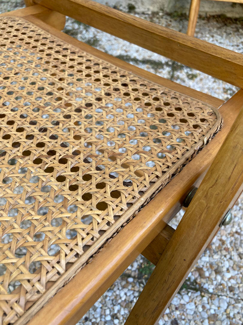 Lot de 3 chaises pliantes en bois et cannage