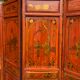 Chinese screen with five wooden panels, gilded décor of characters, vegetables, flowers and birds
