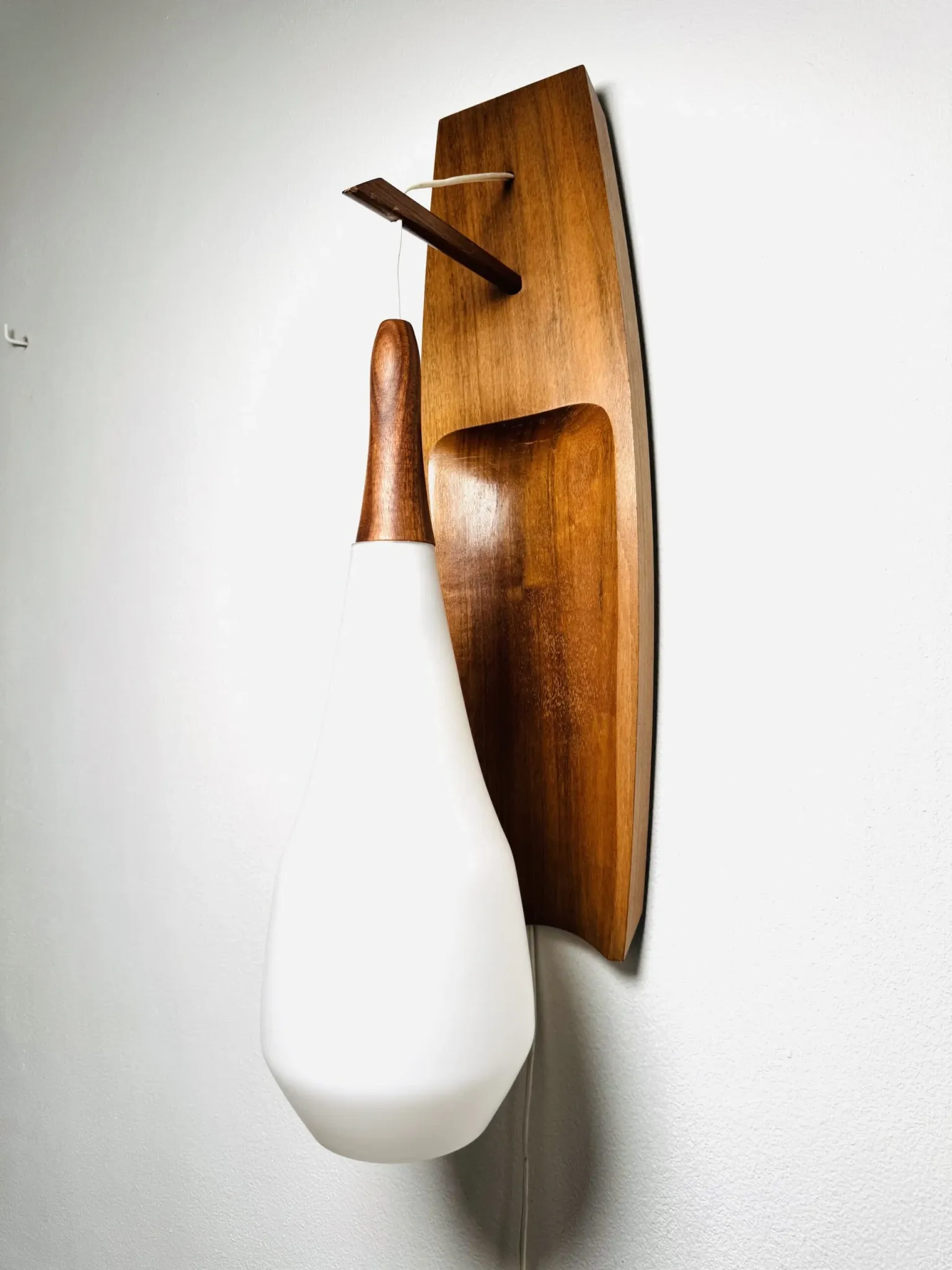 Floating Wall Lamp In Wood & Matt Opal Glass By Philips, The Netherlands, 1950S