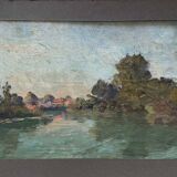 HST painting "Countryside landscape with river" by Pierre BONNEROT (1891-1981)