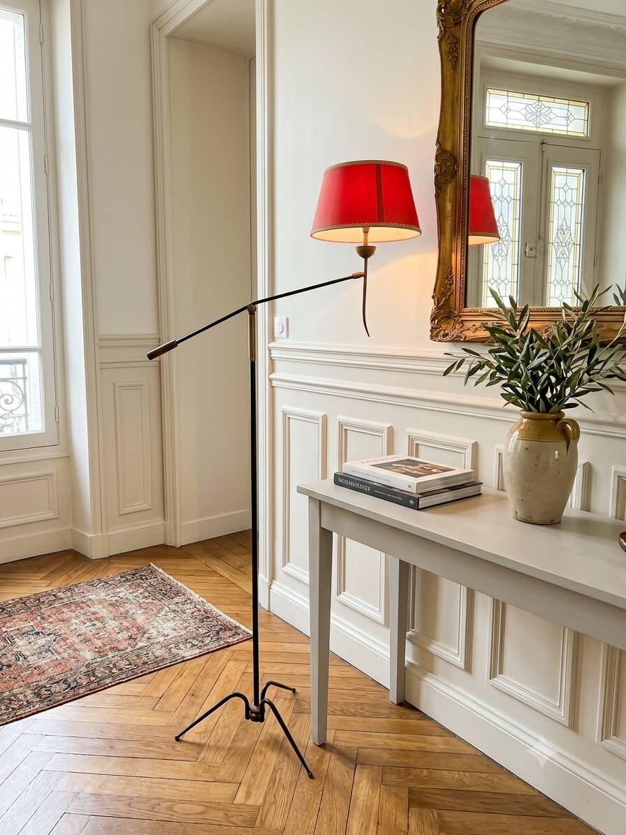 ​Lampadaire tripode à contrepoids Maison Lunel ,Années 50