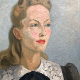 Old woman portrait oil on canvas dated 1942 signed