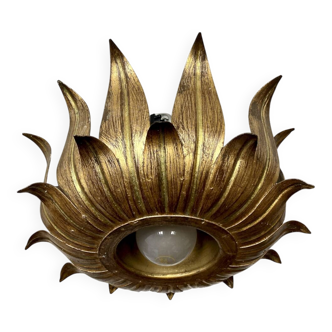 Ceiling light, Hans Kögl, sunflower model in gilded metal, 1950s.