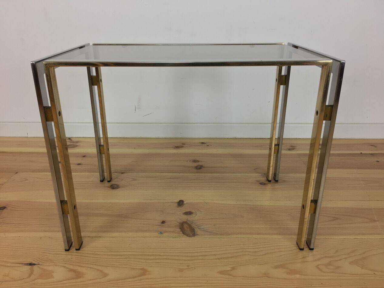 Table d'appoint 70's chrome et doré, Hollywood Regency, bout de canapé