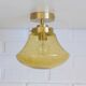 Amber Bubble Glass Ceiling Light, Brass Semi Flush Mount, Mushroom Lamp
