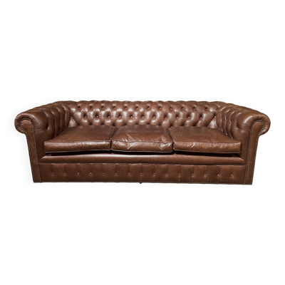 canapé chesterfield 3 places en cuir brun