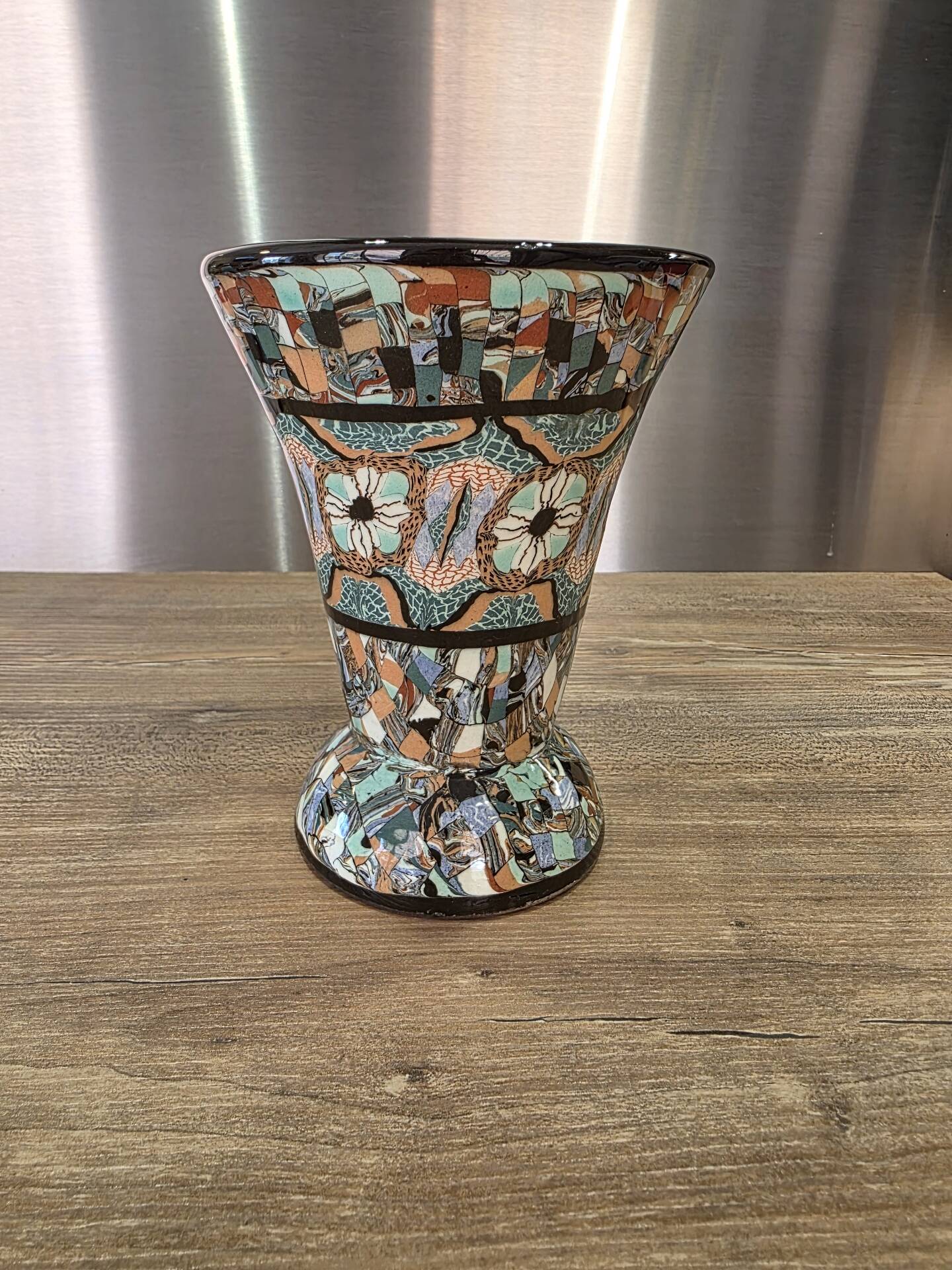 Rare diabolo vase by Jean Gerbino, Vallauris, 15 cm, mixed earth mosaic.