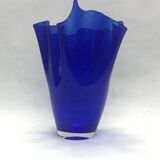 Murano - Vase mouchoir en verre bleu cobalt 25 cm de haut