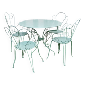 Salon de jardin 1 table 4 fauteuils fer forgé ancien vert Provence