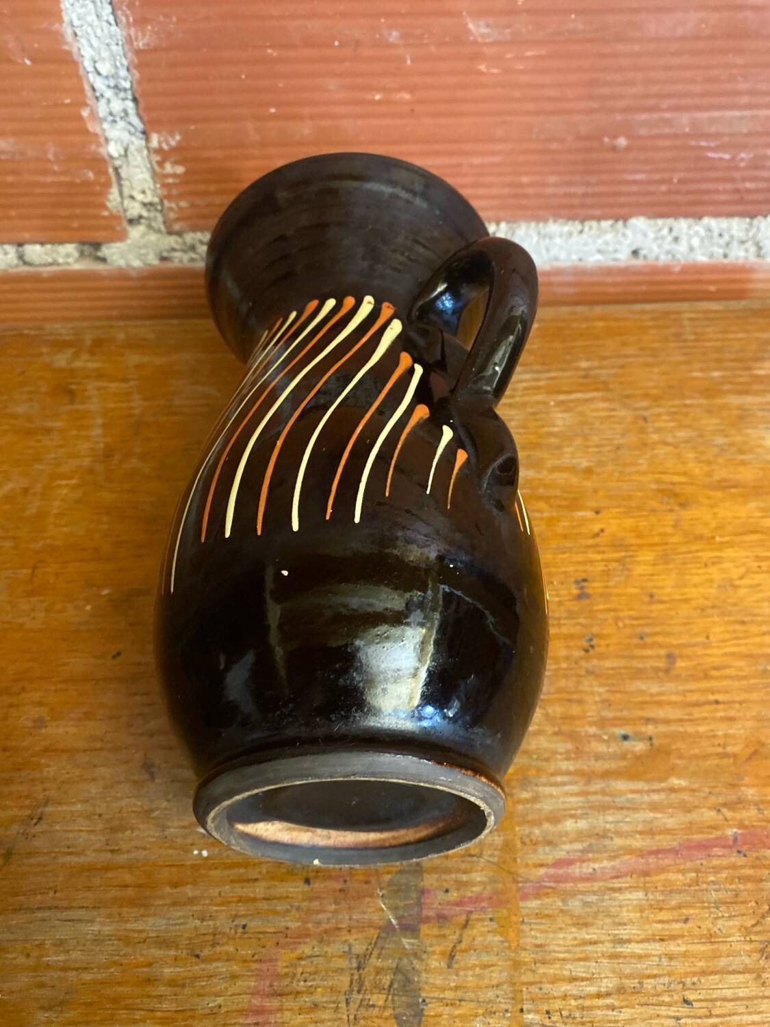 Vase with dwarf handles, black ceramic, vintage decor