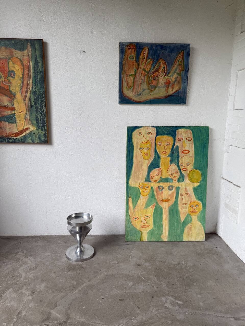 Brushed stainless steel console pedestal 1970