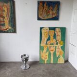 Brushed stainless steel console pedestal 1970