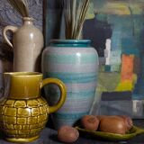 Ceramic vase scarified with gray-blue enamel