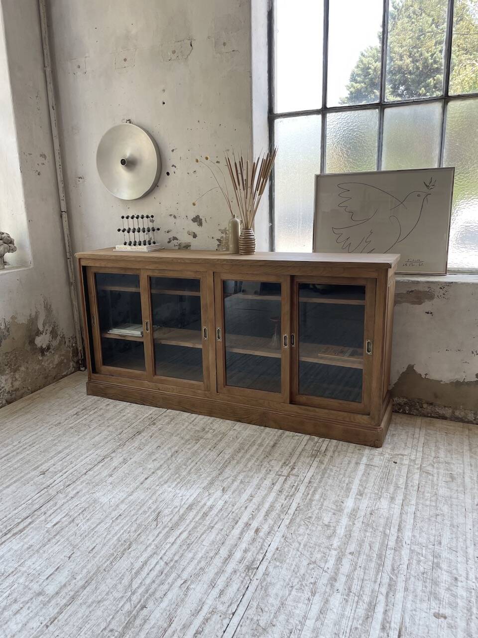 Oak sideboard with glass doors