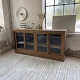 Enfilade meuble de métier chêne portes vitrées