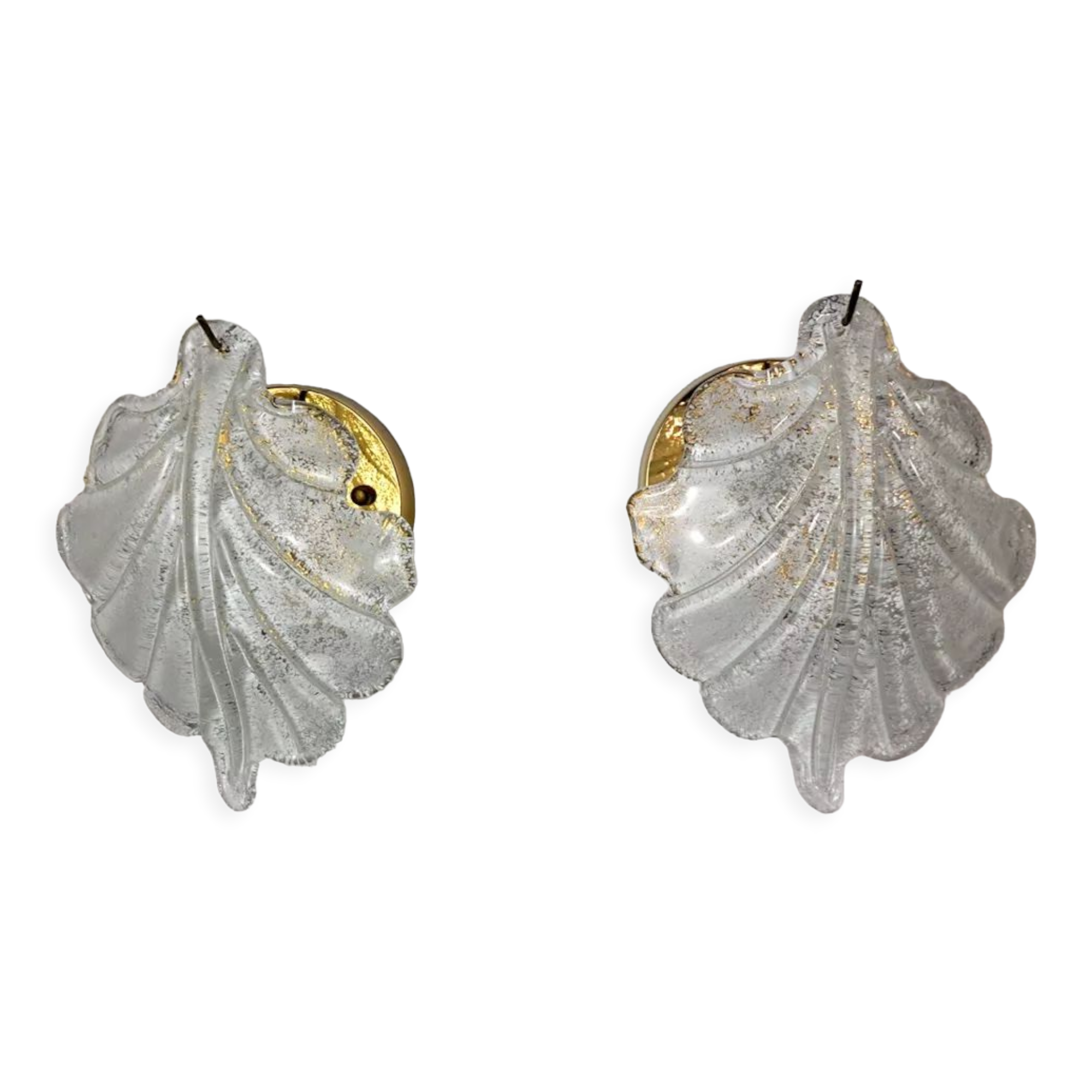 Pair of wall lamps Feuille by Murano Mazzega in frosted glass Italy 1970