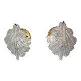 Paire d'appliques Feuille par Murano Mazzega en verre givré Italie 1970