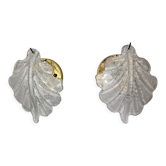 Paire d'appliques Feuille par Murano Mazzega en verre givré Italie 1970